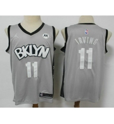 Men Brooklyn Nets 11 Kyrie Irving Light Grey 2021 Brand Jordan Swingman Stitched NBA Jersey With NEW Sponsor Logo