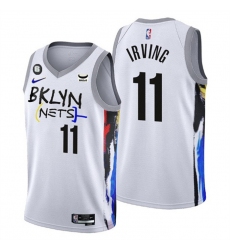 Men Brooklyn Nets 11 Kyrie Irving White 2022 23 City Edition With NO 6 Patch Stitched Basketball Jersey