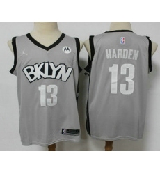 Men Brooklyn Nets 13 James Harden Light Grey 2021 Brand Jordan Swingman Stitched NBA Jersey With NEW Sponsor Logo