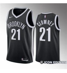 Men Brooklyn Nets 21 Noah Clowney Black 2023 Draft Icon Edition Stitched Basketball Jersey