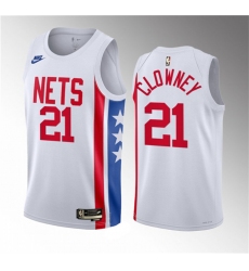 Men Brooklyn Nets 21 Noah Clowney White 2023 Draft Classic Edition Stitched Basketball Jersey