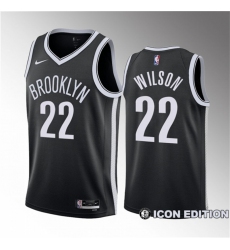 Men Brooklyn Nets 22 Jalen Wilson Black 2023 Draft Icon Edition Stitched Basketball Jersey