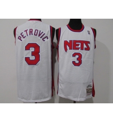 Men Brooklyn Nets 3 Drazen Petrovic White Throwback Stitched Jersey