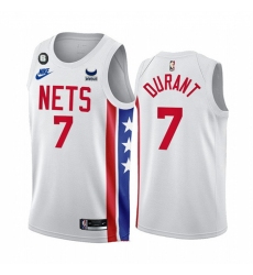 Men Brooklyn Nets 7 Kevin Durant 2022 23 White With Patch Classic Edition With NO 6 Patch Stitched Basketball Jersey