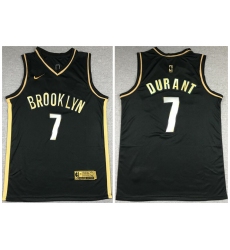 Men Brooklyn Nets 7 Kevin Durant Black Gold 2021 Nike Swin