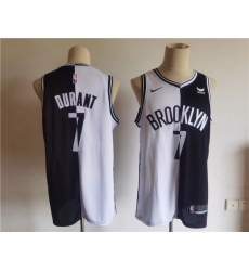 Men Brooklyn Nets 7 Kevin Durant Black White Split Stitched Basketball Jersey
