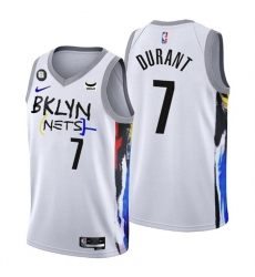 Men Brooklyn Nets 7 Kevin Durant White 2022 23 City Edition With NO 6 Patch Stitched Basketball Jersey
