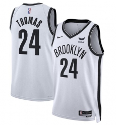 Men Brooklyn Nets Cam Thomas Nike White Swingman Badge Player Jersey Association Edition
