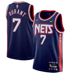 Men's Brooklyn Nets #7 Kevin Durant 2021 22 Swingman Navy City Edition 75th Anniversary Stitched Basketball Jersey