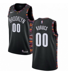 Mens Nike Brooklyn Nets 00 Rodions Kurucs Swingman Black NBA Jersey 2018 19 City Edition 