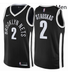 Mens Nike Brooklyn Nets 2 Nik Stauskas Authentic Black NBA Jersey City Edition 