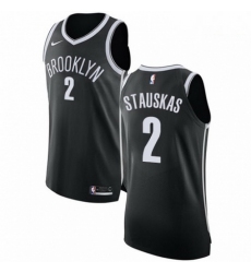 Mens Nike Brooklyn Nets 2 Nik Stauskas Authentic Black Road NBA Jersey Icon Edition 
