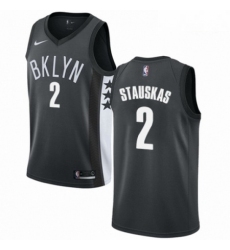 Mens Nike Brooklyn Nets 2 Nik Stauskas Authentic Gray NBA Jersey Statement Edition 