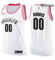 Womens Nike Brooklyn Nets 00 Rodions Kurucs Swingman White Pink Fashion NBA Jersey 