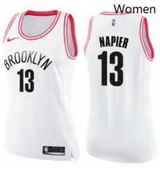 Womens Nike Brooklyn Nets 13 Shabazz Napier Swingman White Pink Fashion NBA Jersey 