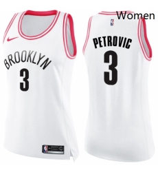 Womens Nike Brooklyn Nets 3 Drazen Petrovic Swingman WhitePink Fashion NBA Jersey