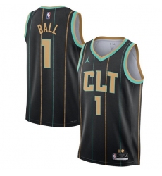 Men Charlotte Hornets 1 LaMelo Ball 2022 2023 Black City Edition Stitched Basketball Jersey