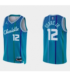 Men Charlotte Hornets 12 Kelly Oubre Jr  2021 22 Blue 75th Anniversary City Edition Stitched Basketball Jersey