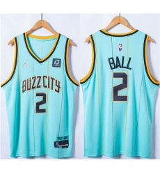 Men Charlotte Hornets 2 LaMelo Ball Blue 75th Anniversary Stitched NBA Jersey