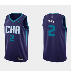 Men Charlotte Hornets 2 LaMelo Ball Purple Stitched Basketball Jersey