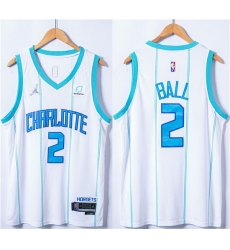 Men Charlotte Hornets 2 LaMelo Ball White 75th Anniversary Stitched NBA Jersey