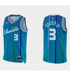 Men Charlotte Hornets 3 Terry Rozier III 2021 22 Blue 75th Anniversary City Edition Stitched Basketball Jersey