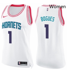 Womens Nike Charlotte Hornets 1 Muggsy Bogues Swingman WhitePink Fashion NBA Jersey 