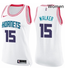 Womens Nike Charlotte Hornets 15 Kemba Walker Swingman WhitePink Fashion NBA Jersey