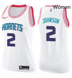 Womens Nike Charlotte Hornets 2 Larry Johnson Swingman WhitePink Fashion NBA Jersey