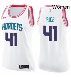 Womens Nike Charlotte Hornets 41 Glen Rice Swingman WhitePink Fashion NBA Jersey