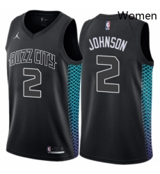 Womens Nike Jordan Charlotte Hornets 2 Larry Johnson Swingman Black NBA Jersey City Edition