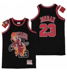 Bulls 23 Michael Jordan Black Hardwood Classics Skull Edition Jersey