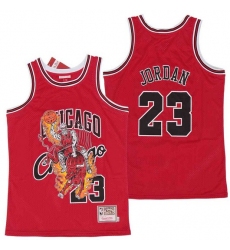 Bulls 23 Michael Jordan Red Hardwood Classics Skull Edition Jersey