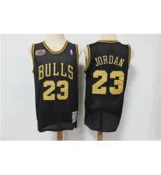 Men Chicago Bulls 23 Michael Jordan Black Gold NBA Finals Patch Jersey