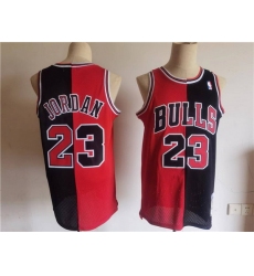 Men Chicago Bulls 23 Michael Jordan Red  Black Split Throwback Stitched Jersey
