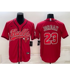 Men Chicago Bulls 23 Michael Jordan Red With Patch Cool Base Stitched Baseball Jersey