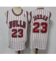 Men Chicago Bulls 23 Michael Jordan White Red Stripes 1996 97 Throwback Stitched Jersey