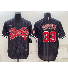 Men Chicago Bulls 33 Scottie Pippen Black With Patch Cool Base Stitched Baseball JerseyS