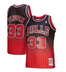 Men Chicago Bulls 33 Scottie Pippen Red Balck Mitchell Ness Throwback Stitched Jersey