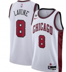 Men Chicago Bulls 8 Zach LaVine 2022 23 White City Edition With NO 6 Patch Stitched Basketball Jersey