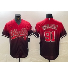 Men Chicago Bulls 91 Dennis Rodman Red Black With Patch Cool Base Stitched Baseball jerseys 6
