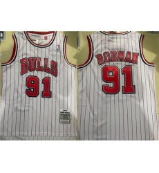 Men Chicago Bulls 91 Dennis Rodman White Stitched Jersey