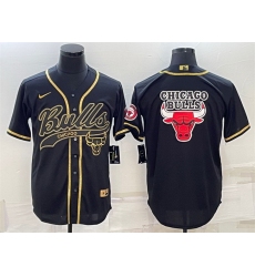 Men Chicago Bulls Black Gold Team Big Logo Cool Base Stitched Baseball Jersey