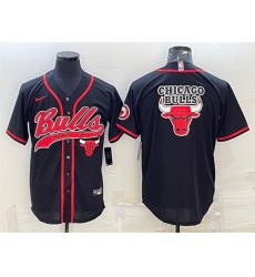 Men Chicago Bulls Black Team Big Logo Cool Base Stitched Baseball JerseyS