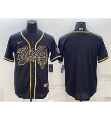 Men Chicago Bulls Blank Black Gold Cool Base Stitched Baseball Jersey