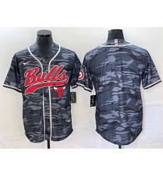 Men Chicago Bulls Blank Gray Camo Cool Base Stitched Baseball Jersey