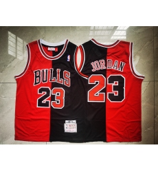 Men Chicago Bulls Michael Jordan 23 Red Black Split Mitchells Ness Hardwood Classics NBA Jersey
