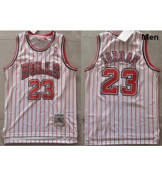 Men Chicago Bulls Michael Jordan 23 White Red Strips NBA Jersey