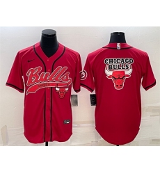 Men Chicago Bulls Red Team Big Logo Cool Base Stitched Baseball Jersey