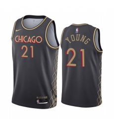 Men Nike Chicago Bulls 21 Thaddeus Young Black NBA Swingman 2020 21 City Edition Jersey